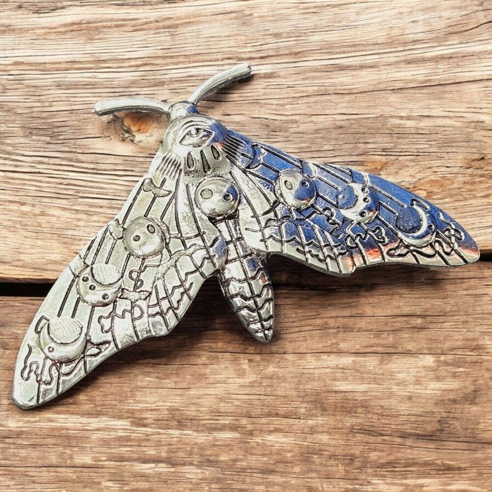 Gothic Moon Phase Moth Hair Clip Death Skull Insect Bug Barrett Silver Tone - Picture 13 of 15